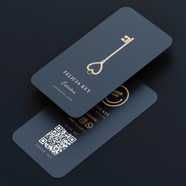 Carte De Visite Élégant Realtor moderne Dark Blue Immobilier Agent (Créateur téléchargé)