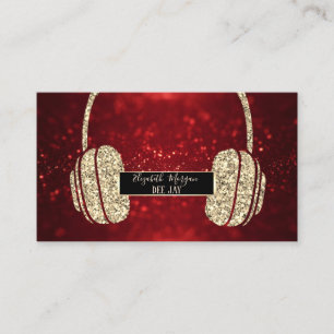 Carte De Visite Élégant Red Bokeh Parties scintillant casque DJ