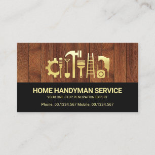 Carte De Visite Elégant Retro Gold Handyman Outils Motif Carpenter