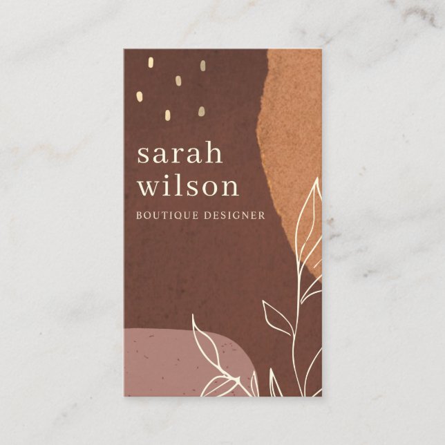 Carte De Visite Elégant Robe Abstrait Feuillage Brown Orange (Devant)