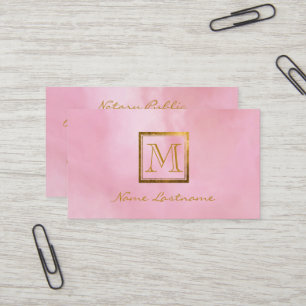 Carte De Visite Elégant rose Aquarelle Laver or Monogramme Notaire