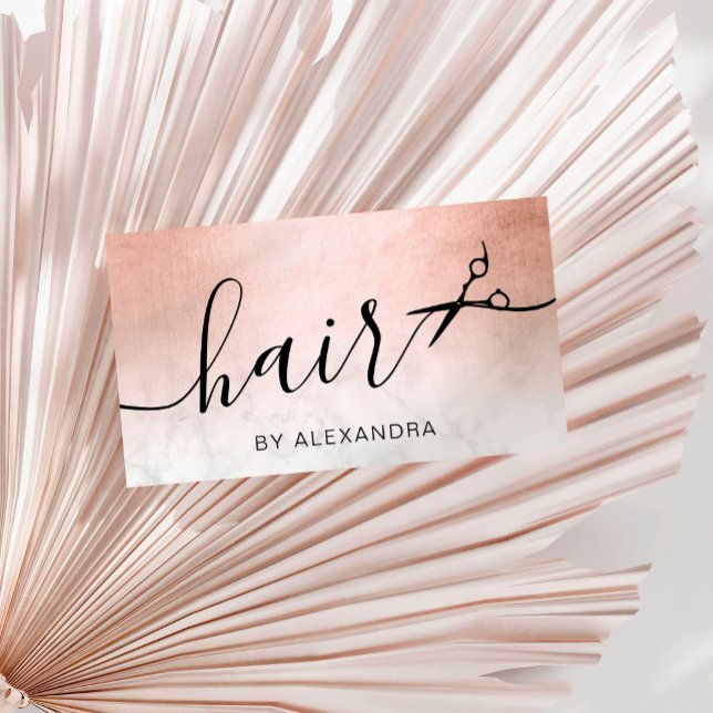Carte De Visite Elégant rose ciseaux de marbre doré coiffeuse (Créateur téléchargé)