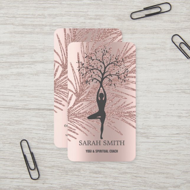 Carte De Visite Élégant Rose doux Diamants d'or Yoga (Devant/Arrière en situation)
