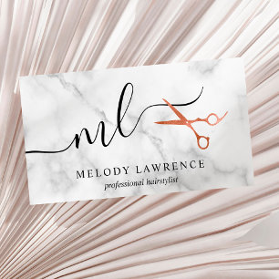 Carte De Visite Elégant rose en cuivre ciseaux en or coiffeuse