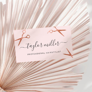 Carte De Visite Elégant rose en cuivre ciseaux en or coiffeuse