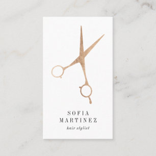 Carte De Visite Élégant rose en feuille d'or styliste ciseaux logo