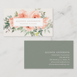 Carte De Visite Elégant rose floral et vert aquarelle