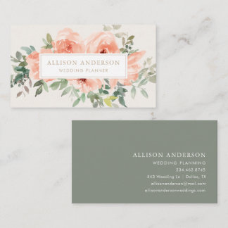Carte De Visite Elégant rose floral et vert aquarelle