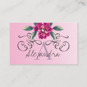 Carte De Visite Élégant Rose Floral Monogram Classy