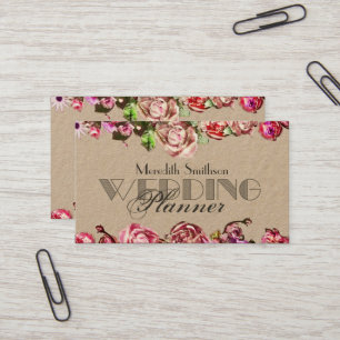 Carte De Visite Élégant Rose Floral Wedding planner professionnel