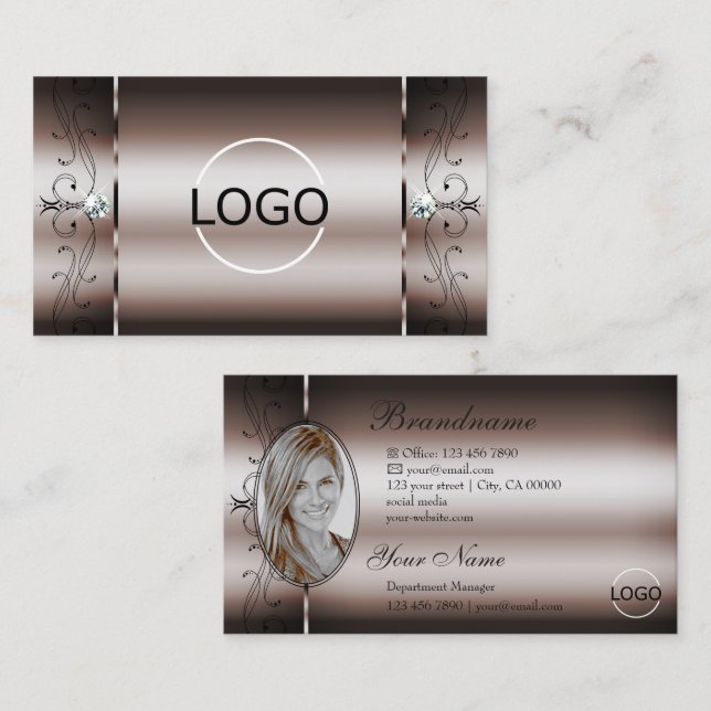 Carte De Visite Élégant Rose foncé Or Squigglé Bijoux Logo Photo (Devant / Derrière)