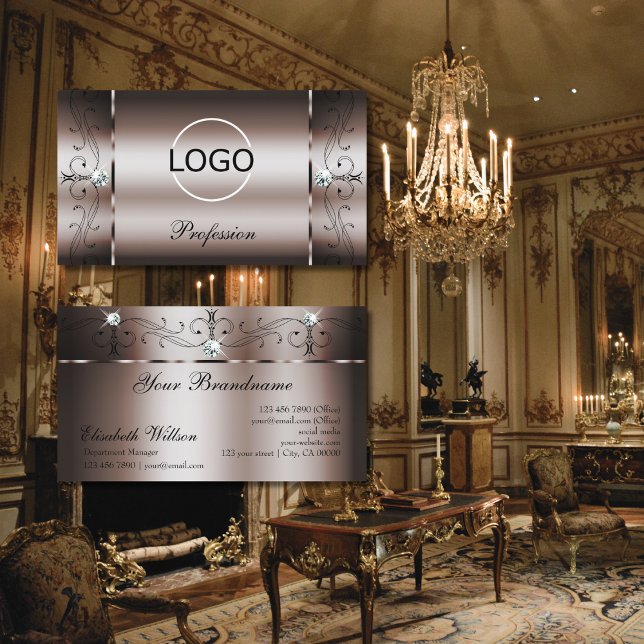 Carte De Visite Élégant Rose foncé Or Squiggled Bijoux avec logo (Créateur téléchargé)