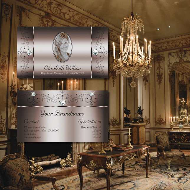 Carte De Visite Élégant Rose foncé Or Squiggled Bijoux avec photo (Créateur téléchargé)