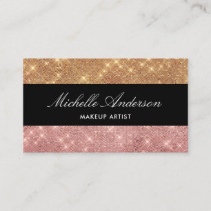 Carte De Visite Élégant Rose Gold Black Parties scintillant Nom ét