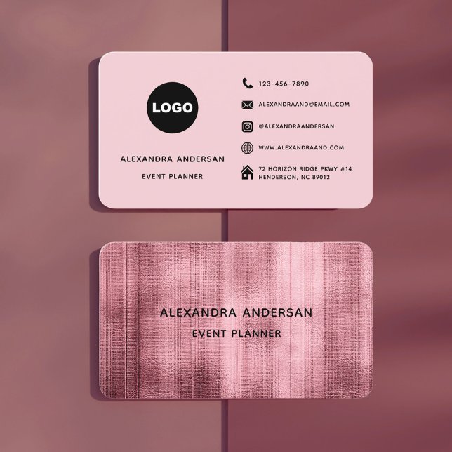 Carte De Visite Élégant Rose Gold brossé métal professionnel (Elegant Rose Gold Brushed Metal Professional Business Card)