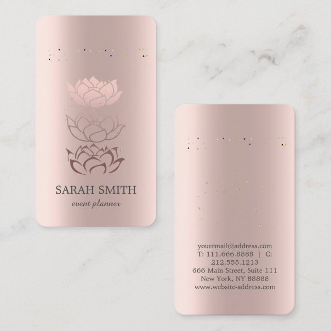 Carte De Visite Élégant Rose Gold Diamonds Lotus Business (Devant / Derrière)