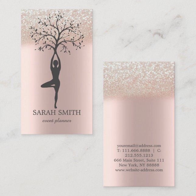 Carte De Visite Élégant Rose Gold Diamonds Yoga Business (Devant / Derrière)