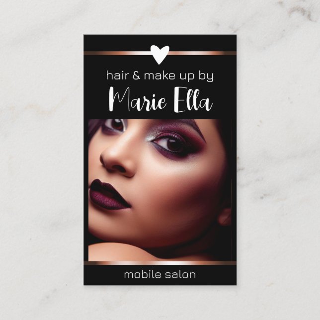 Carte De Visite Elégant Rose Gold Lines Photo QR Code Modèle (Devant)