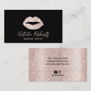 Carte De Visite Elégant Rose Gold Lips Beauté Salon maquillage Art