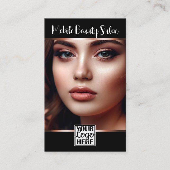 Carte De Visite Élégant Rose Gold Logo Photo QR Code Modèle (Devant)