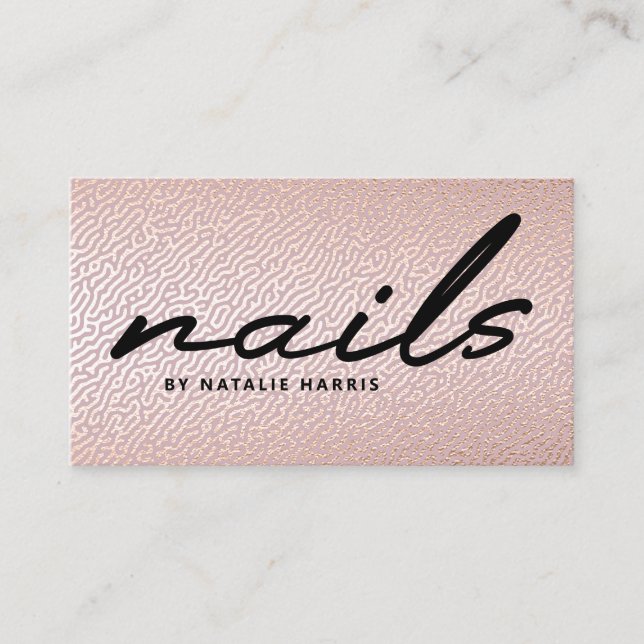 Carte De Visite Élégant Rose Gold Nail Technicien Chic (Devant)