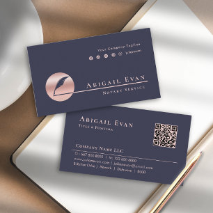 Carte De Visite Élégant Rose Gold Pink Feather Logo Service notair