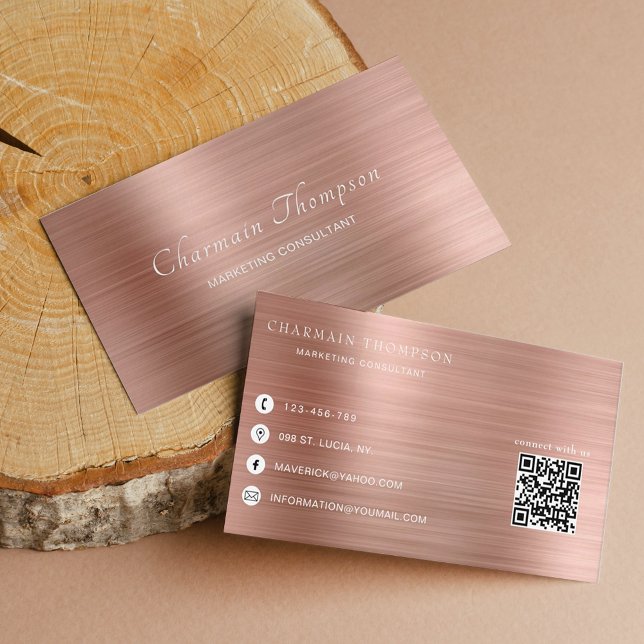 Carte De Visite Elégant Rose Gold QR Code Connexion avec nous (Créateur téléchargé)
