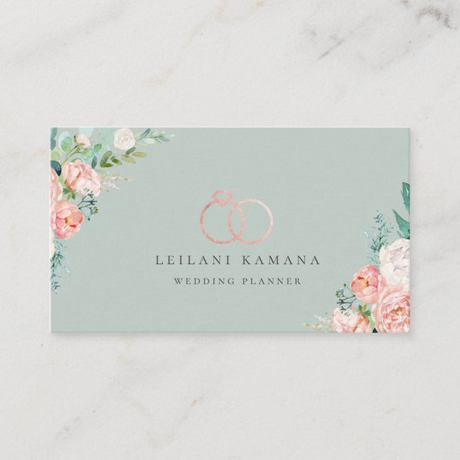 Carte De Visite Élégant Rose Gold Rings Floral (Devant)