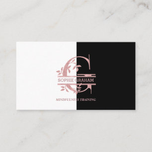 Carte De Visite Élégant Rose Gold Split Custom Monogramme Lettre G