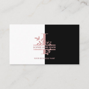 Carte De Visite Élégant Rose Gold Split Custom Monogramme Lettre I