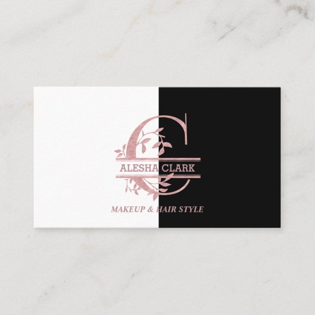 Carte De Visite Élégant Rose Gold Split Personnalisé Monogramme Le (Devant)