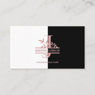 Carte De Visite Élégant Rose Gold Split Personnalisé Monogramme Le