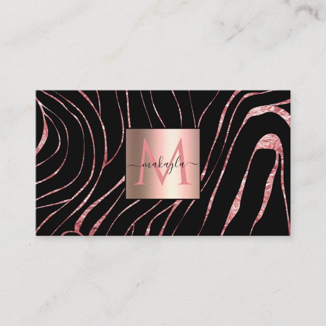 Carte De Visite Élégant Rose Gold Tiger rayé noir (Devant)