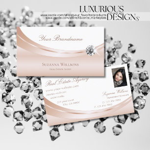 Carte De Visite Elégant Rose Gold White avec photo et diamant