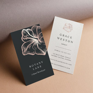 Carte De Visite Élégant Rose Hibiscus Or Fleur Vertical