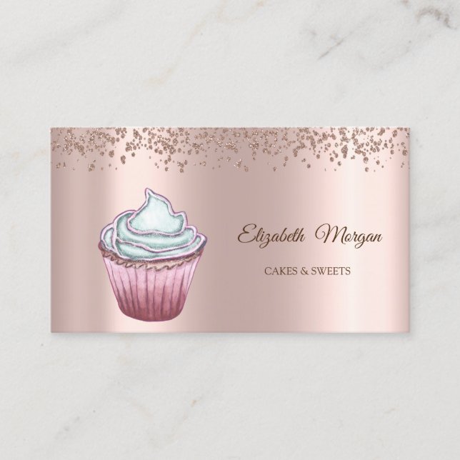 Carte De Visite Elégant Rose moderne diamant or Cupcake (Devant)