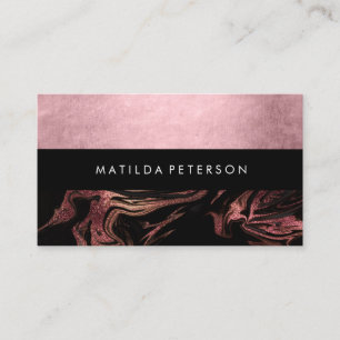 Carte De Visite Élégant rose moderne en cuivre marbre noir doré