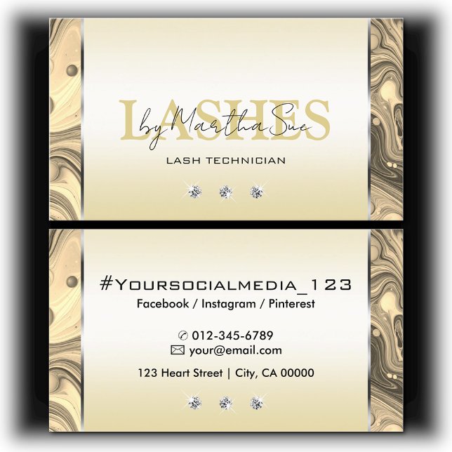 Carte De Visite Elégant Rose or doré marbré avec diamants (Créateur téléchargé)