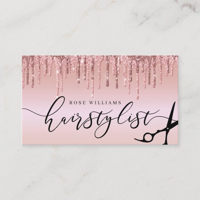 Carte De Visite Elégant rose parties scintillant en or ciseaux de  (Devant)