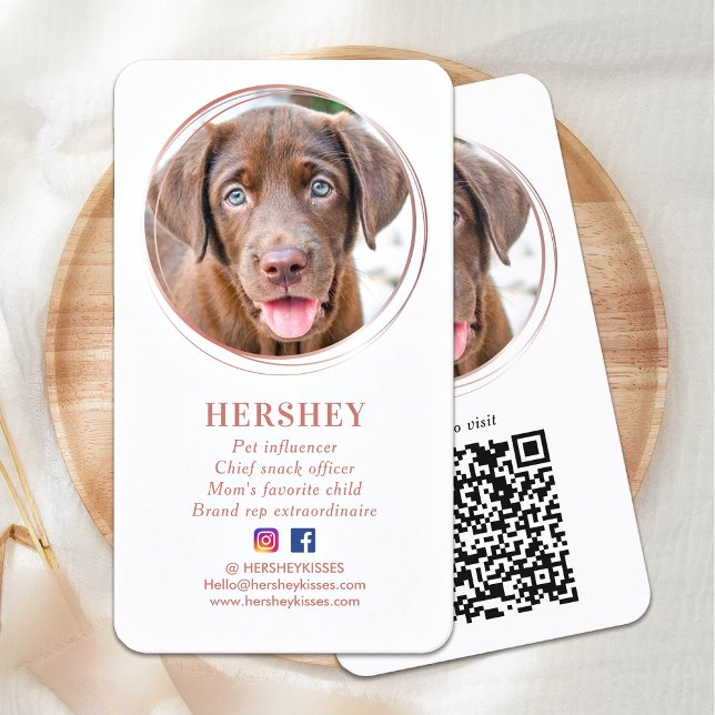 Carte De Visite Élégant Rose photo Gold Chien Animal Social Media (Créateur téléchargé)