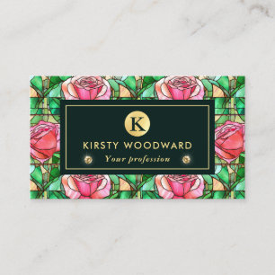 Carte De Visite Élégant Rose Rose Faux Motif en verre tendu