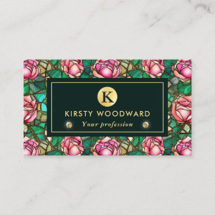 Carte De Visite Élégant Rose Rose Faux Motif en verre tendu