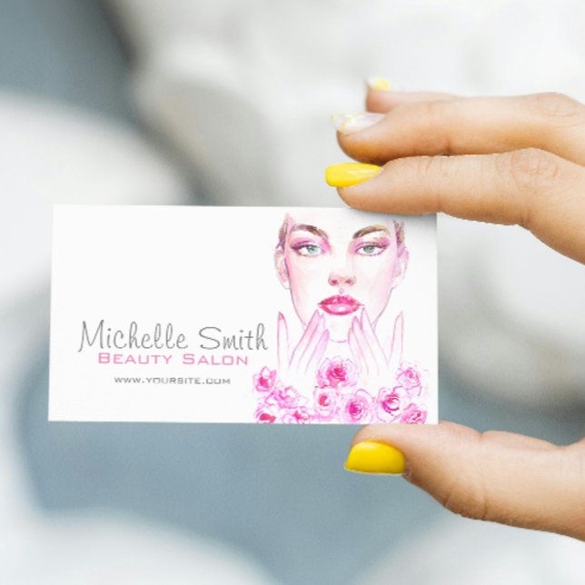 Carte De Visite Elégant rose Roses Floral Aquarelle Beauté Salon (Créateur téléchargé)