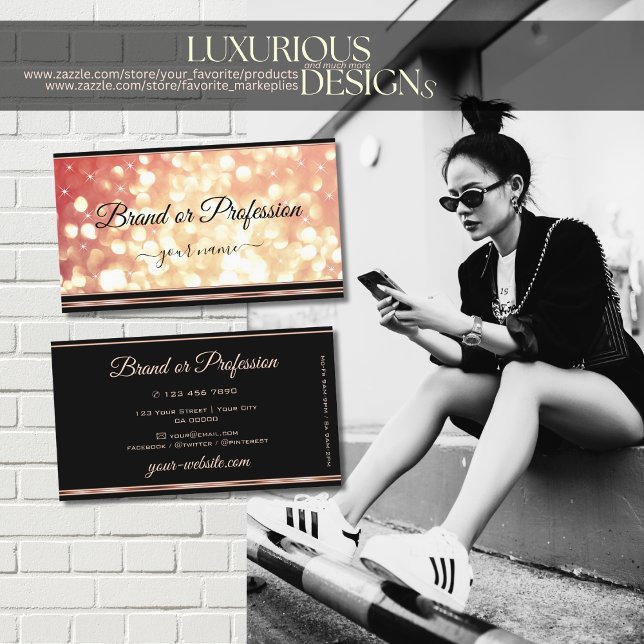 Carte De Visite Élégant Rose Rouge or Parties scintillant étoiles  (Créateur téléchargé)