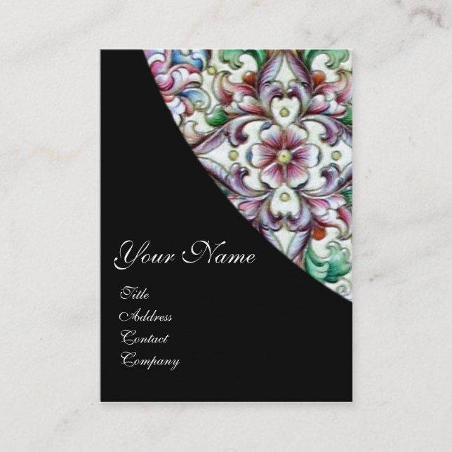 CARTE DE VISITE ÉLÉGANT ROSE ROUGE VERT IMAGINAIRE FLORAL MONOGRAM (Devant)