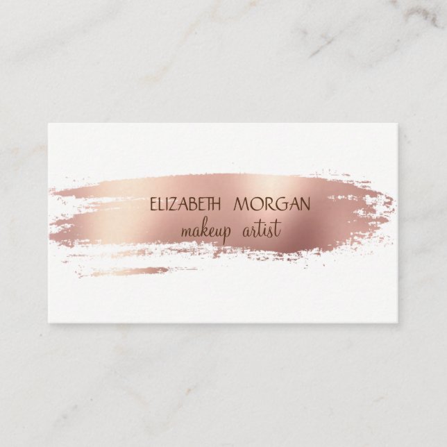 Carte De Visite Élégant Rose simple brosse à pinceau d'or, blanc (Devant)