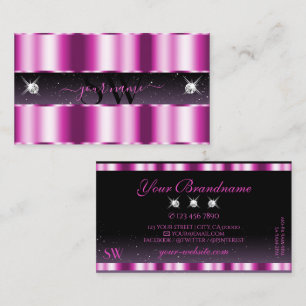 Carte De Visite Élégant rose violet noir bijoux étincelant Monogra