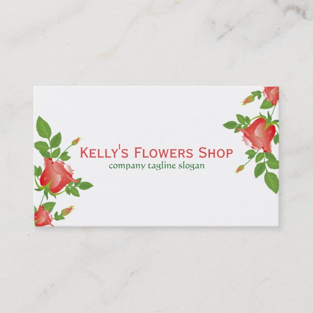 Carte De Visite Elégant Roses Rouges Illustration Florale Design (Devant)