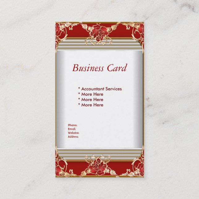 Carte de visite Elegant Rouge Or Blanc Elite (Devant)