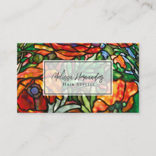 Carte De Visite Élégant Rouge Poppies Floral Verre coloré QR Code